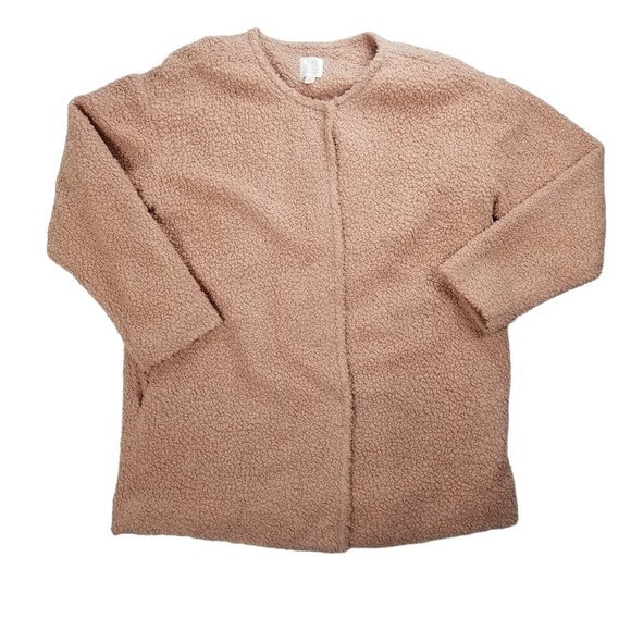 LC Lauren Conrad Sherpa Teddy Snap Jacket Women M Blush Pink Fully Lined Pockets - Picture 2 of 16